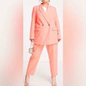 River Island Double-Breasted Structured Blazer, Bright Coral, US sz 20